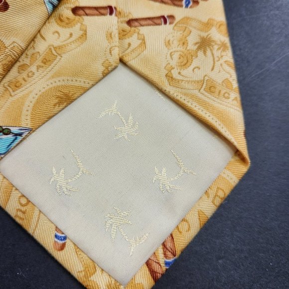 Tommy Bahama Tie Cigar Havana Smoker Necktie Silk Handmade Neck Tie Yellow - Picture 7 of 9